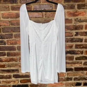 NWOT Lulus Flirty Luxury Ivory Mesh Pearl Long Sleeve Mini Dress Size Large thumbnail 10