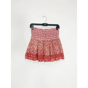 Poupette St Barth Galia Smocked Mini Skirt Size XS Pink Mistral Floral Boho thumbnail 4