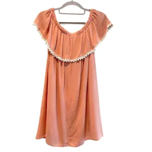 Papaya Watermelon Peach Top Boho Ruffle‎ Off Shoulder Lace Trim Womens S thumbnail 2