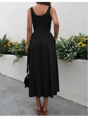NEW Black Mieazom Tank Maxi Dress Sleeveless Square Neck Pockets XL thumbnail 2