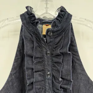 7 For All Mankind Mini Denim Dress Womens M Blue Ruffle Halter Western Preppy thumbnail 3