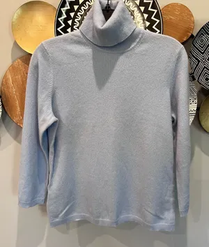 Ann Taylor 100% Cashmere Turtleneck Sweater Light Blue 3/4 Sleeve Womens Medium thumbnail 1