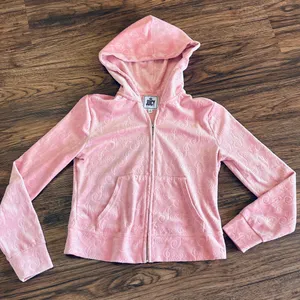 Juicy Couture Logo Embossed Pink Velour Tracksuit with Hoodie Top Small Bottom M thumbnail 3