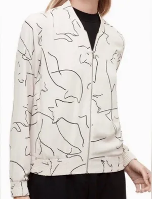Aritzia Babaton Gilroy Bomber Jacket Sz M Fox Print Abstract Zip Up thumbnail 1