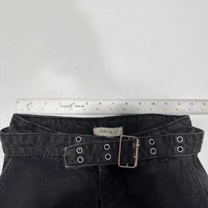 Forever 21 Jeans Womens Size 24 Cargo Wide Leg Belted Faded Black Denim Pants thumbnail 6