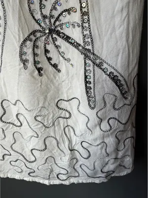 Raya Sun White Sleeveless Dress with Sequin Palm Tree Embroidery Size M thumbnail 6
