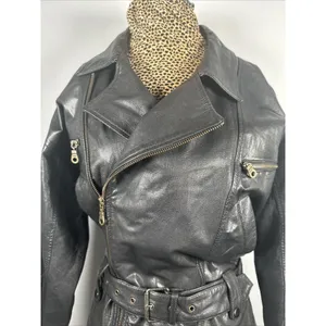 Boutique Europa Womens Leather Jacket Coat Black Moto‎ Biker Zip Belt 90s thumbnail 3