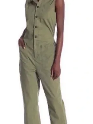 Fourteenth Place Sleeveless Olive Utility Romper with Front Buttons thumbnail 2