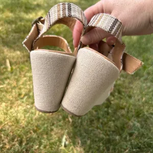 Y Not Bea Strappy Wedge Textured Sandals Womens 9 Natural Stripes Boho Platform thumbnail 2