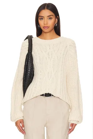 Free People Frankie Cable Sweater in Ivory M thumbnail 1