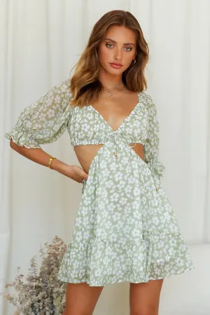 Boutique Green And White Floral Dress thumbnail 2