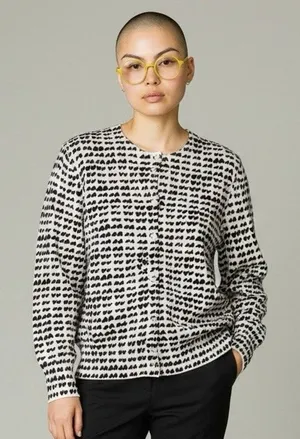 J.Crew Women’s Cotton Black and White Hearts Cardigan XL thumbnail 1