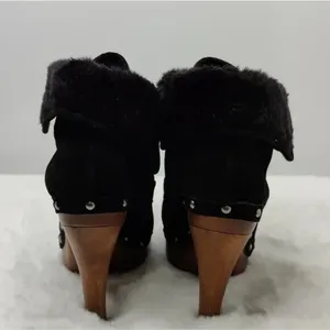 Vintage Black Guess Wooden heel booties sz 9.5 thumbnail 4