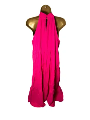 TCEC Tiered Halter Maxi Dress High Neck Sleeveless Hot Pink Small thumbnail 5