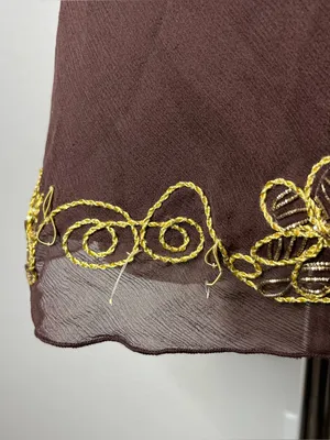 NEW Vintage Chocolate Brown 100% Silk Gold Embroidered Babydoll Top Deadstock thumbnail 7