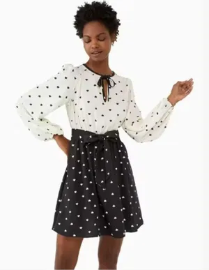 Kate Spade Perfect Heart Romantic Dress Size L Tie Keyhole Neck Black Cream NWOT thumbnail 1
