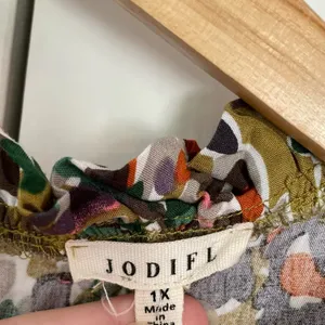Jodifl Floral Mini Dress Sz 1X Ruffle Tiered Belted Waist Earthy Boho thumbnail 12