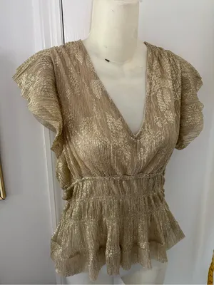 Anthropologie Smocked Metallic Gold Short-Sleeve Top thumbnail 10