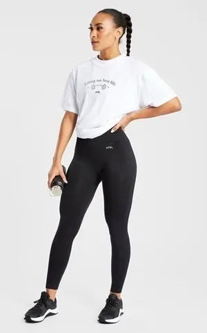 AYBL Womens Motion Seamless Black High Waisted Ribbed Knit Compression Leggings thumbnail 1