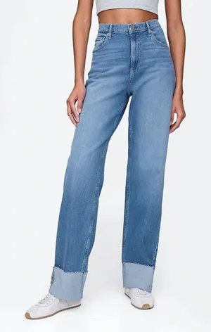 GAP Mid Rise 90s Loose Cuffed Straight Leg Jeans Blue 0 / 25 thumbnail 1