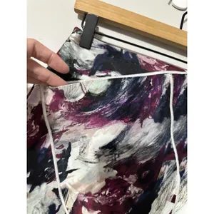 CARVEN Skirt 36 US 4 Abstract Brushstroke Art Print Mini Silk Blend Pocket‎ Wrap thumbnail 6