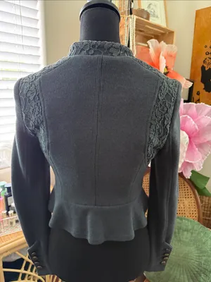 Free People We The Free Victorian Lace Gray Ribbed Peplum Military Band Jacket thumbnail 2