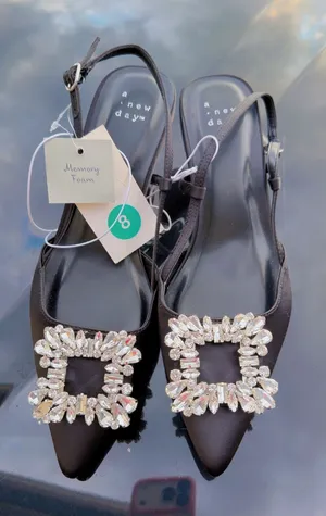 A New Day Black Rhinestone Buckle Pointed Toe Slingback Flats Size 8 NWT thumbnail 1