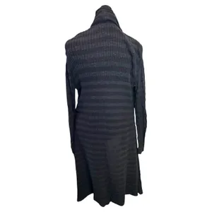 Free People Distressed Long Cardigan Womens S Black Striped Duster Open Front thumbnail 2