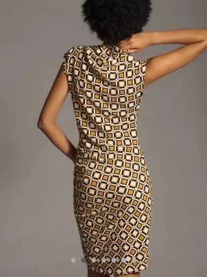 NWT Anthropologie Geometric The Maya Ruched Cowl-Neck Dress Printed Mini 2X thumbnail 5