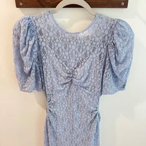 Alice McCall On and On Blue Floral Lace Puff Sleeve Cut Out Midi Dress US 6 thumbnail 2