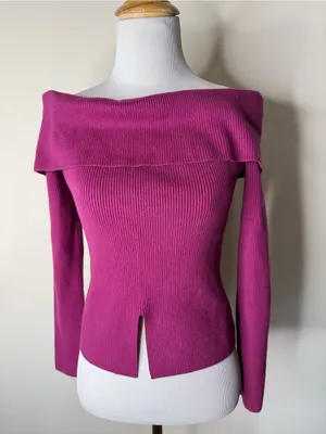Abercrombie Fuchsia Off Shoulder Ribbed Sweater NTW M thumbnail 2
