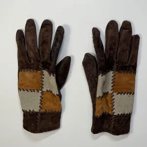 Vintage Faux Suede Gloves Orvis Womens One Size Patchwork Brown Boho Western thumbnail 2