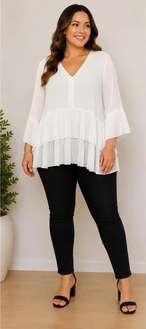 Zara‎ White Pleated Tiered Tunic Blouse Size M thumbnail 1