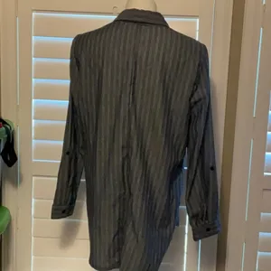 Unique Spectrum Gray Striped Button Down Shirt with Red Floral Embroidery thumbnail 4