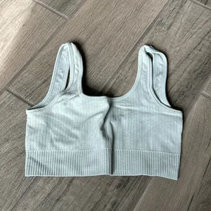 Green ribbed sports bra thumbnail 2
