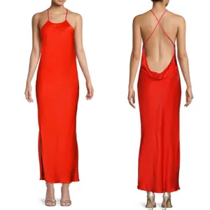 Bardot Mila High Jewel Neck Cowl Back Satin Slip Dress in Fire Red Size‎ 2 thumbnail 2