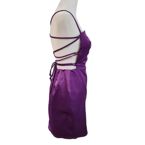 Lucy in the sky purple satin lace up mini dress thumbnail 4