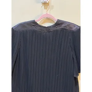 Vintage Black Pleated Layered Tiered Midi Dress With Satin Trim Size‎ 18 thumbnail 4