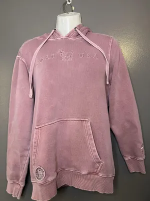 GOAT USA Hoodie Sweatshirt Womens XS Pink Embroidered Logo Fleece Pullover thumbnail 2