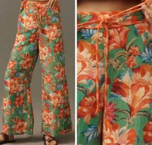 Farm Rio Tie-Front Linen Blend Floral Wide-Leg Pants, Size S thumbnail 2