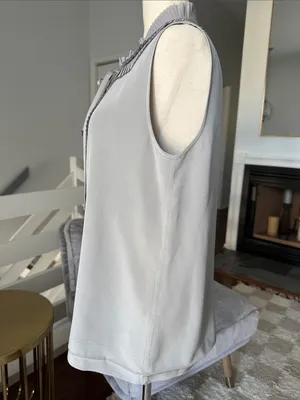 kate spade Pleated Ruffle Neck Sleeveless Top in Light Gray thumbnail 2
