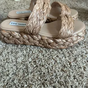 NWOT Steve Madden Cannes Dark Natural Platform Espadrille Slide Sandal thumbnail 6