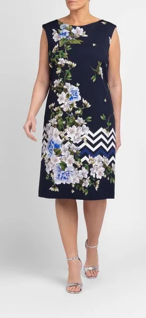 NEW Piero Moretti Navy Blossom Shift Dress Autumn Wedding Guest‎ Dress Plus Size thumbnail 1