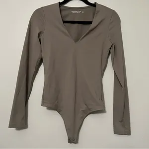 Abercrombie & Fitch Bodysuit Taupe Small Double Lined‎ Long Sleeve thumbnail 1