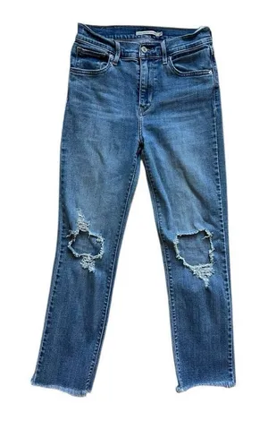 Womens Levis 724 Distressed Deconstructed High Rise Straight Leg Jeans - Sz 26 thumbnail 1