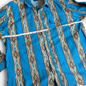 Wrangler Vintage Aztec Brushpopper Navajo Western Cowboy Shirt Turquoise Blue Pearl Snap Rodeo 90s Men XL - measurement in pics thumbnail 4