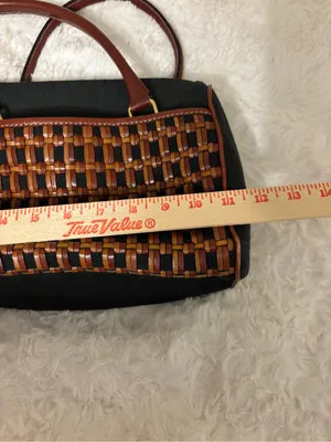 Valerie Stevens Black Brown Woven Leather Handbag Satchel Y2K thumbnail 5