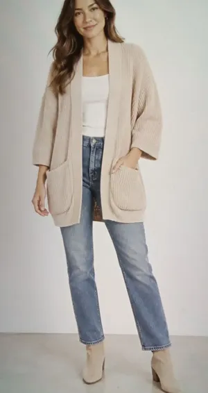 Pact Organic Cotton Chunky Open Front Cardigan Neutral Minimalist Cozy Womens Xs thumbnail 1