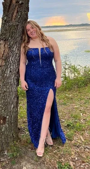 Sophia Thomas Blue Strapless Sequin Prom Dress thumbnail 1