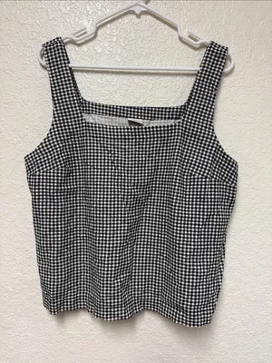 NWT A NEW DAY Classic Black & White Gingham Square Neck Tank Top Size Large thumbnail 1